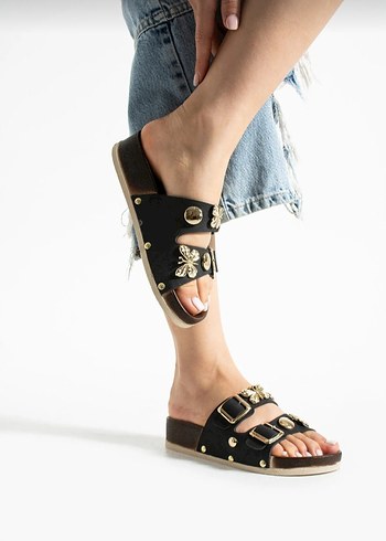 Kahverengi Yılan Desenli Tokalı Kadın Terlik - Görsel 2