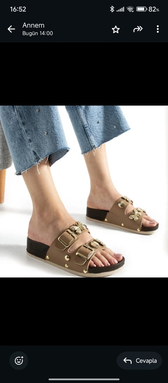 Kahverengi Deri Kemerli Kadın Terlik - Görsel 2