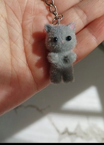 Gri Kedi Figürlü Anahtarlık