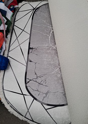 Gri İşlemeli Oval Halı 80×120 cm - Görsel 9