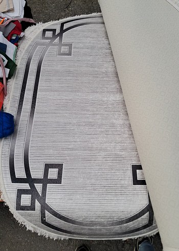 Gri İşlemeli Oval Halı 80×120 cm - Görsel 5