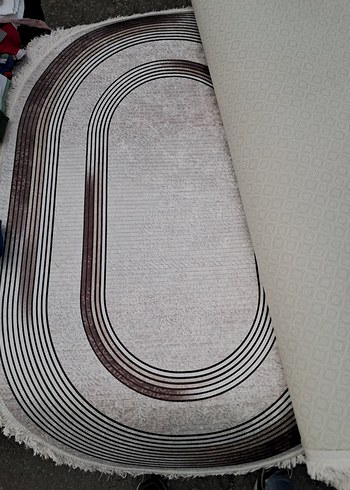 Gri İşlemeli Oval Halı 80×120 cm - Görsel 4