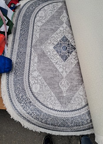 Gri İşlemeli Oval Halı 80×120 cm - Görsel 7