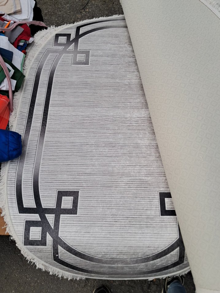 Gri İşlemeli Oval Halı 80×120 cm - Görsel 5