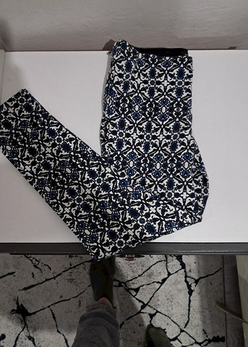 s Beden mavi Renk Dantel Detaylı Bohem Desenli Kadın Pantolon