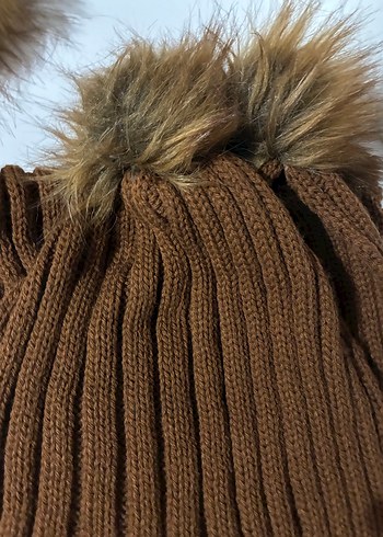 Kahverengi Çocuk Triko Bere ve Atkı Seti - Görsel 3