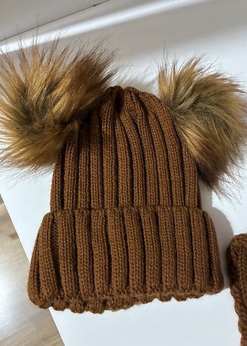 Kahverengi Çocuk Triko Bere ve Atkı Seti - Görsel 2