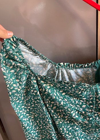 V Yakalı Yeşil Midi Bohem Elbise - Görsel 4