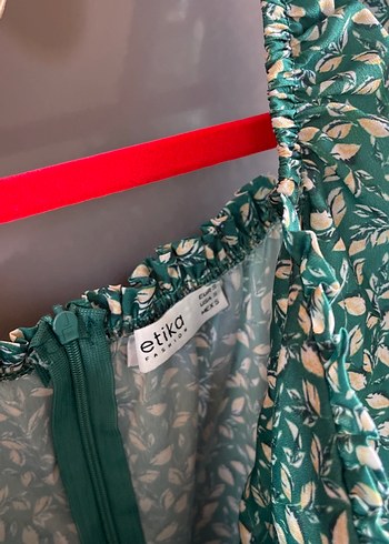 V Yakalı Yeşil Midi Bohem Elbise - Görsel 3