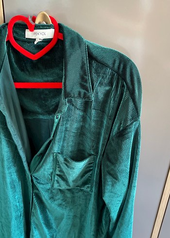 Kadın Yeşil Süet Midi Gömlek - Görsel 3