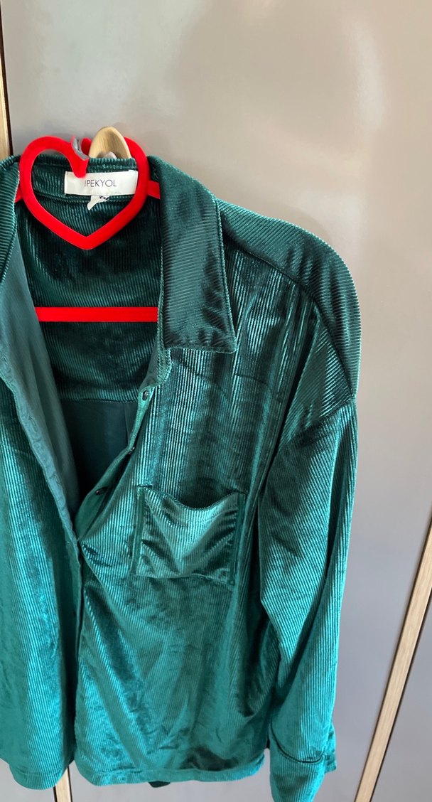 Kadın Yeşil Süet Midi Gömlek - Görsel 3