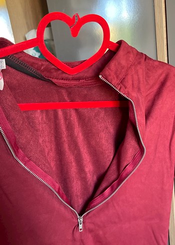 Bordo Süet Kısa Kollu Elbise - Görsel 3