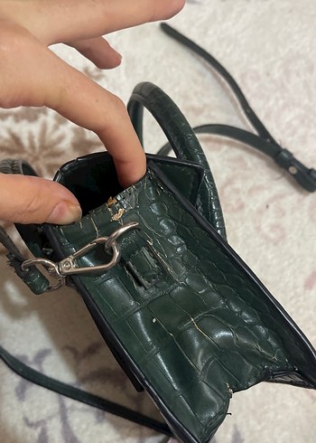 Koyu Yeşil Yılan Derisi Desenli Deri Kadın Çanta - Görsel 2