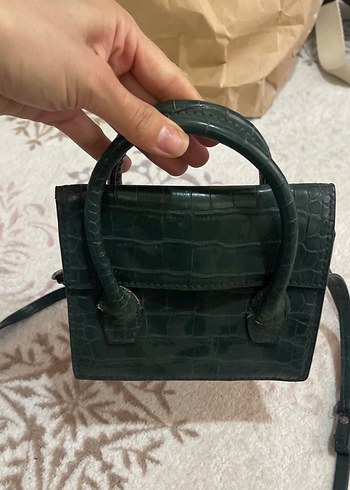 Koyu Yeşil Yılan Derisi Desenli Deri Kadın Çanta - Görsel 4