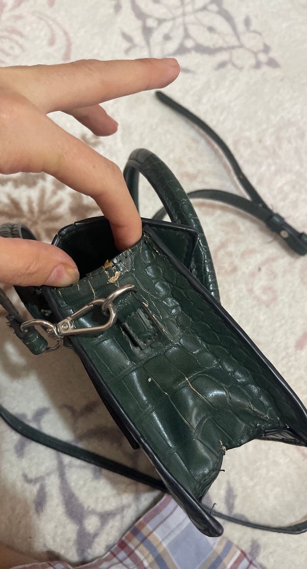 Koyu Yeşil Yılan Derisi Desenli Deri Kadın Çanta - Görsel 2