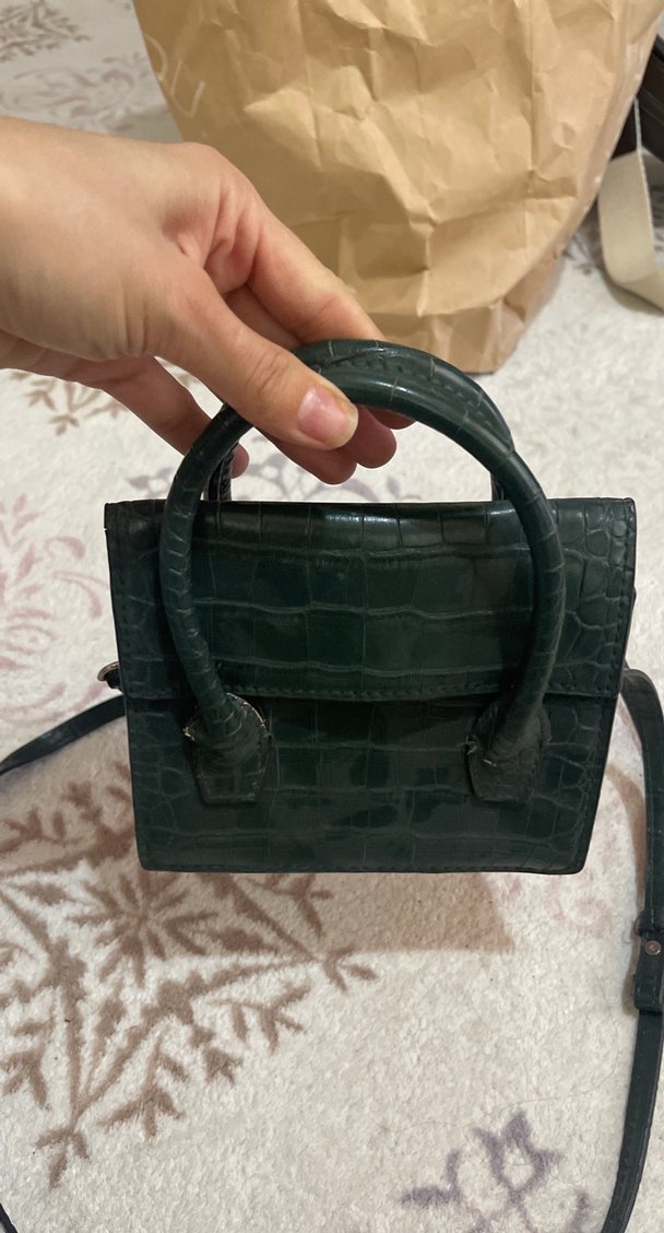 Koyu Yeşil Yılan Derisi Desenli Deri Kadın Çanta - Görsel 4