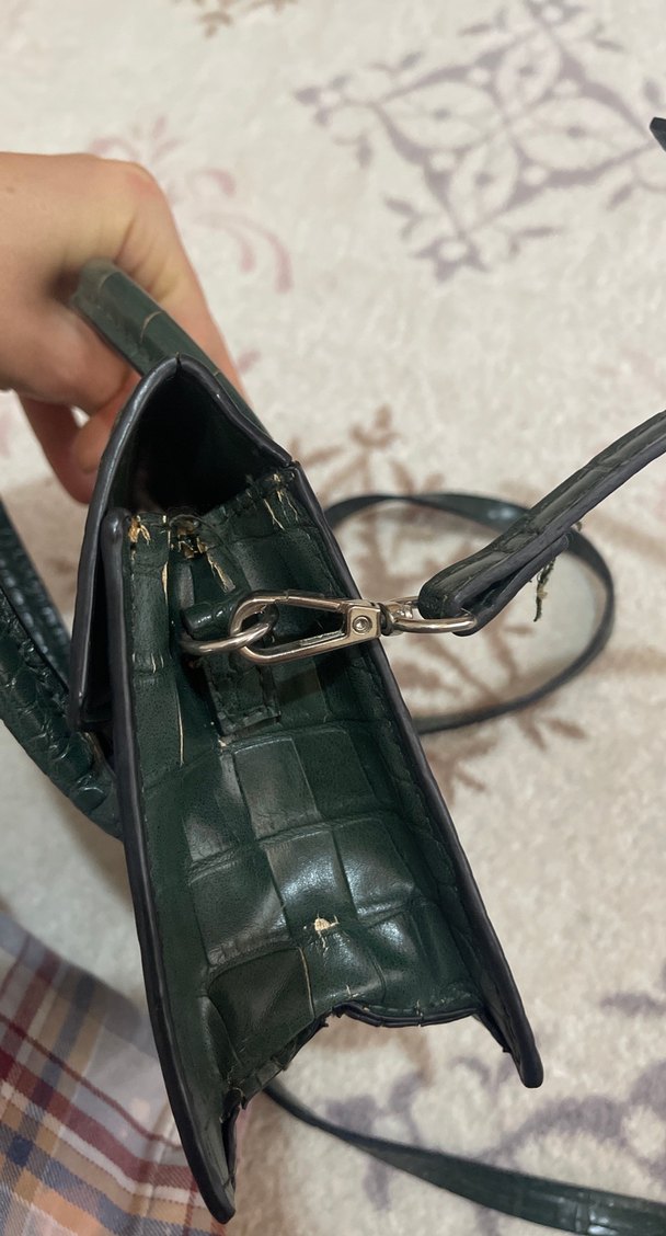 Koyu Yeşil Yılan Derisi Desenli Deri Kadın Çanta - Görsel 3