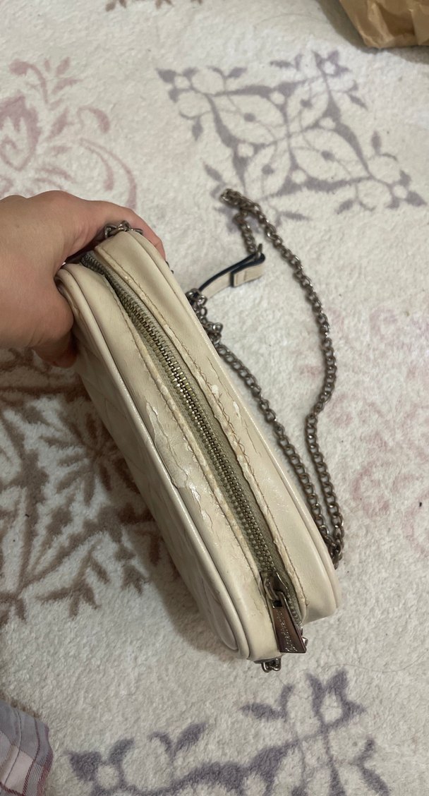 Bej Deri Zincir Askılı Kadın Çanta - Görsel 2