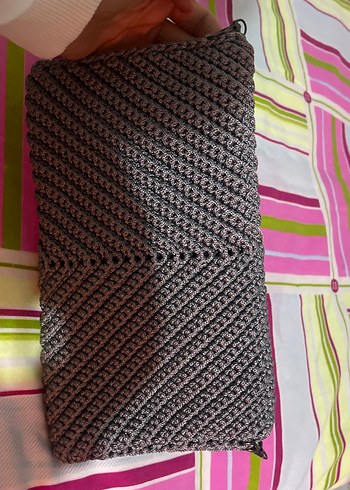 Gri Pliseli Örgü Kadın Çanta - Görsel 4