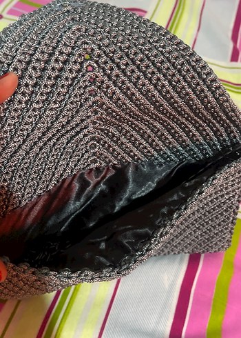 Gri Pliseli Örgü Kadın Çanta - Görsel 2