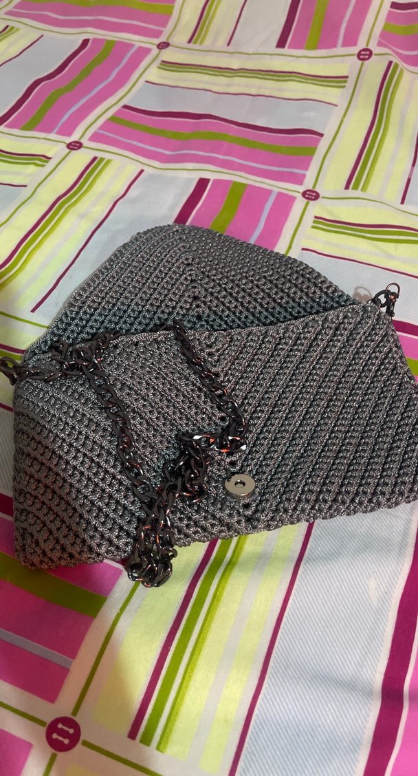 Gri Pliseli Örgü Kadın Çanta - Görsel 3