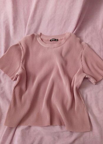 Pembe Kısa Kollu Keten Tişört
