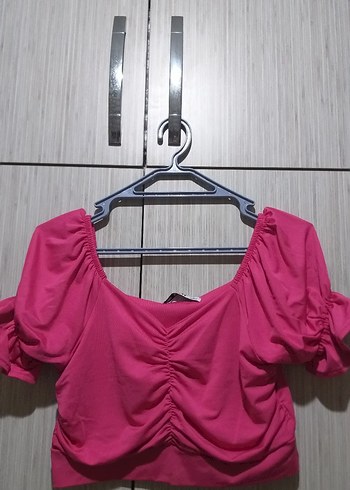 Pembe V Yaka Büzgülü Kadın Bluz