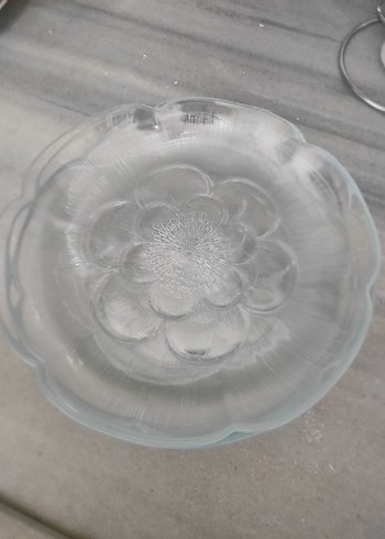 Gri Çiçek Desenli Cam Tabak Seti - Görsel 2