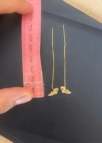 Beden Zincir Detaylı Altın Renk Midi Küpe 925ayar gümüş