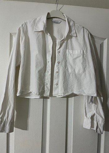 Düğmeli Beyaz Keten Kadın Gömlek - Görsel 3