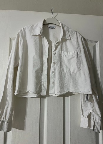 Düğmeli Beyaz Keten Kadın Gömlek - Görsel 2