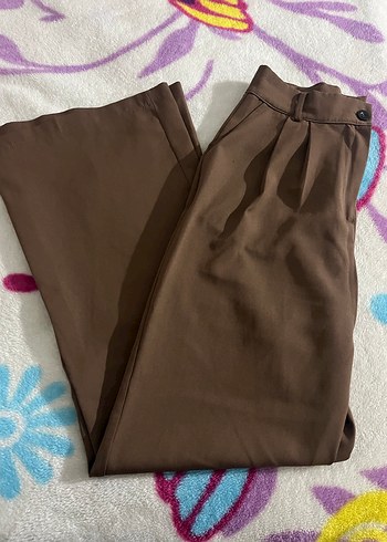 Düğmeli Kahverengi Kadın Kumaş Pantolon - Görsel 2