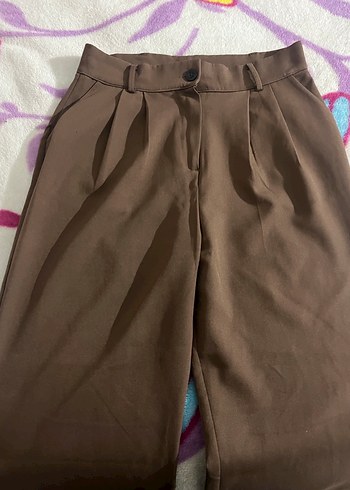 Düğmeli Kahverengi Kadın Kumaş Pantolon - Görsel 3