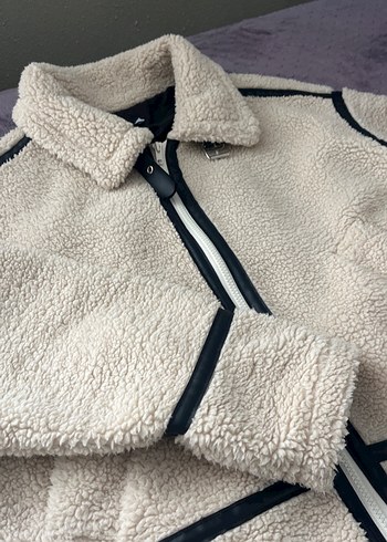 Fermuarlı Beyaz Kadın Peluş Ceket - Görsel 3