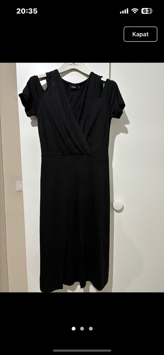 Siyah V Yaka Kısa Kollu Uzun Elbise - Görsel 2