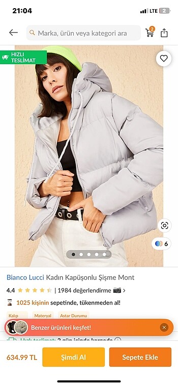 Trendyol & Milla Gri şişme kapüşonlu mont