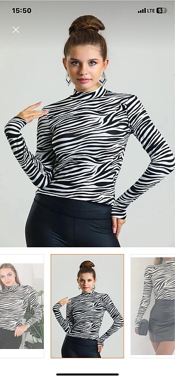 Zebra çizgili uzun kollu bluz