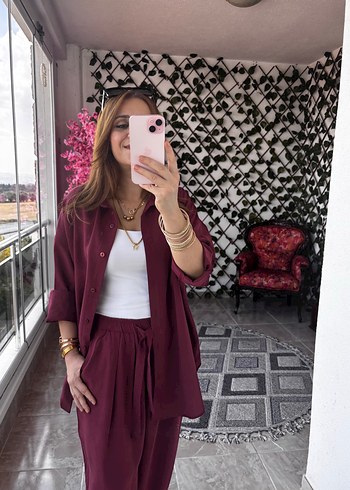 m Beden bordo Renk Bordo Uzun Kadın Takım Elbise