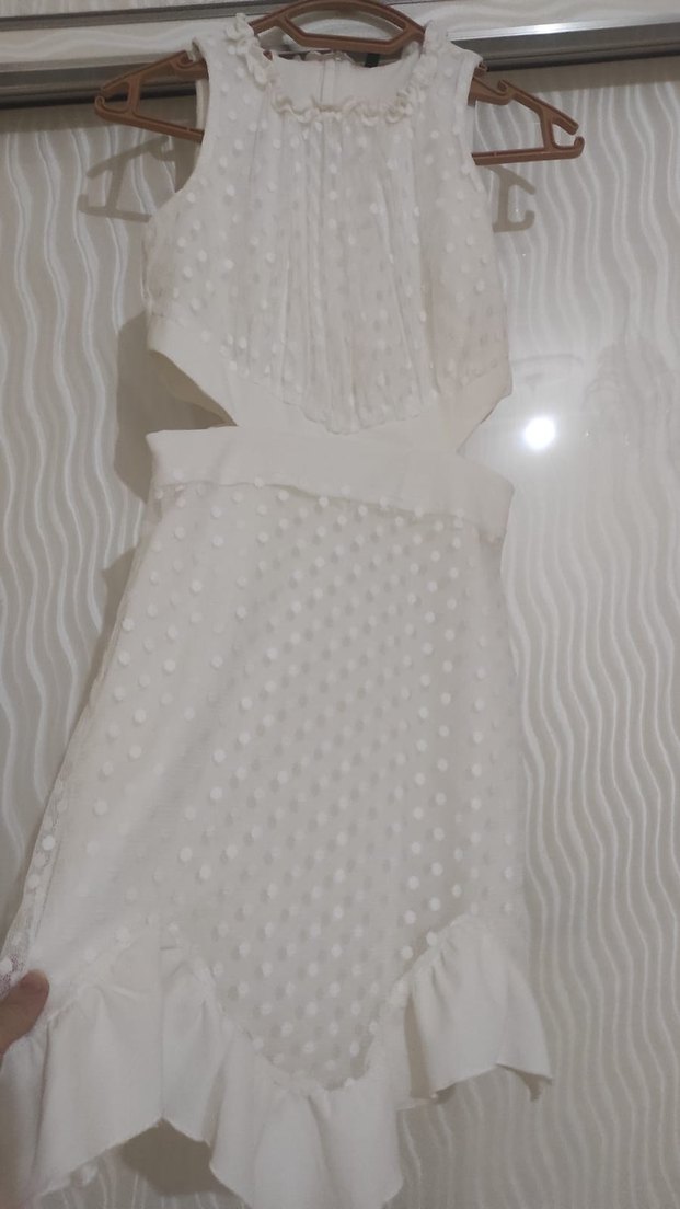 Dantel Detaylı Beyaz Midi Mezuniyet Elbisesi - Görsel 3