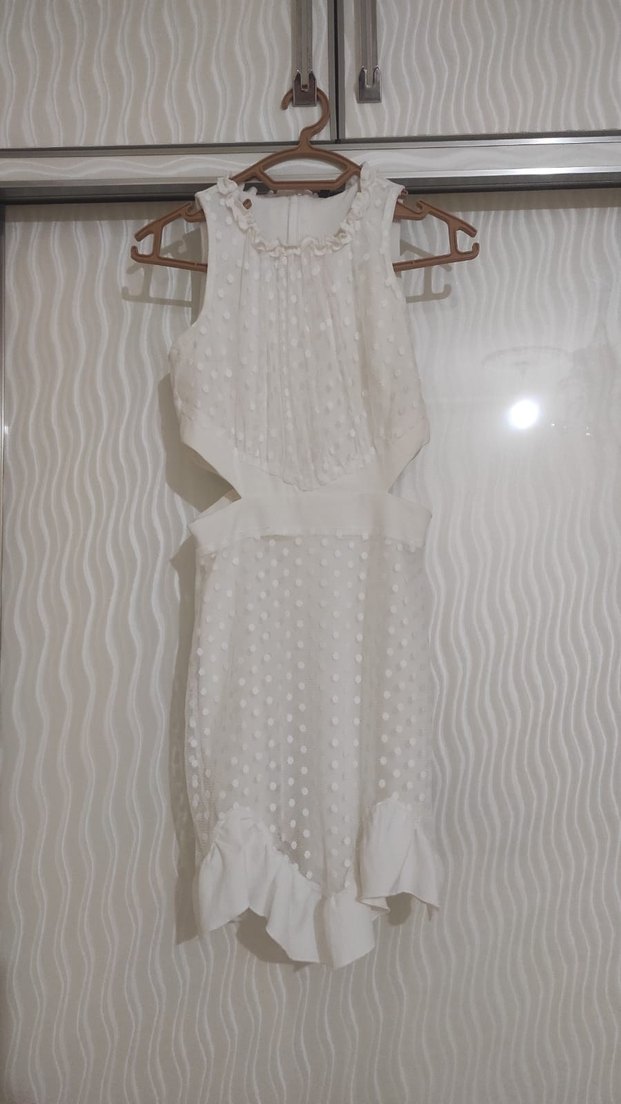 Dantel Detaylı Beyaz Midi Mezuniyet Elbisesi - Görsel 4