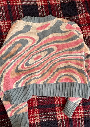 Addax Addax Pastel Dalgalı Desenli Oversize Triko Hırka