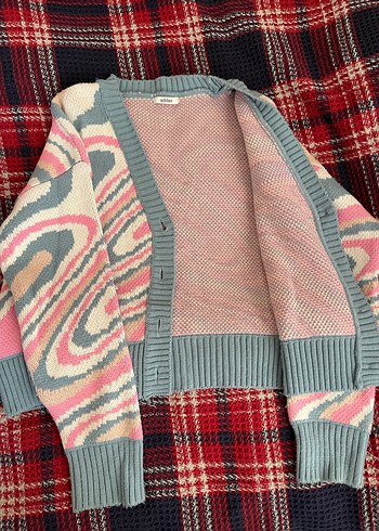 Addax Pastel Dalgalı Desenli Oversize Triko Hırka