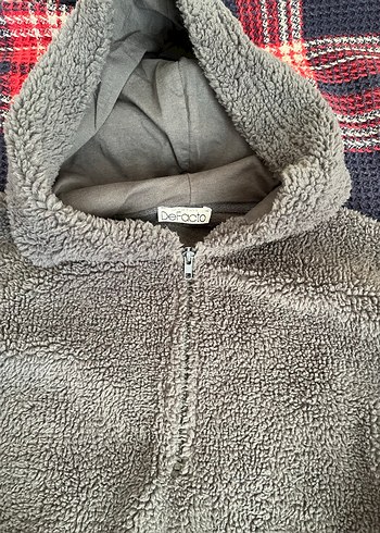Defacto Gri Peluş Kapüşonlu Yarım Fermuarlı Sweatshirt