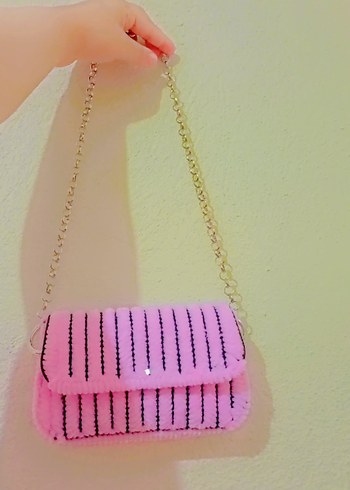 Pembe Örgü Zincir Detaylı Kadın Çanta - Görsel 2