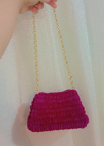 Bordo Zincir Detaylı Örgü Kadın Çanta - Görsel 2