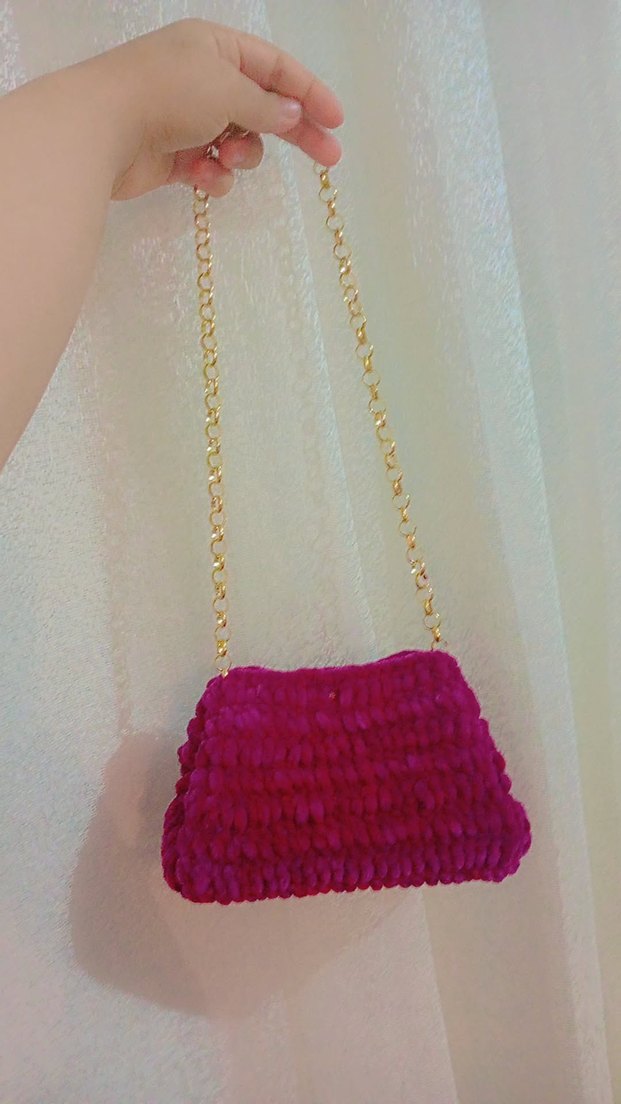 Bordo Zincir Detaylı Örgü Kadın Çanta - Görsel 2