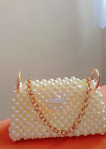 İnci Boncuk Detaylı Beyaz Kadın Çanta - Görsel 2