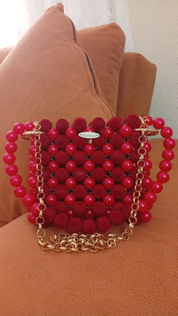 Boncuk İşlemeli Kırmızı Bohem Kadın Çanta - Görsel 2