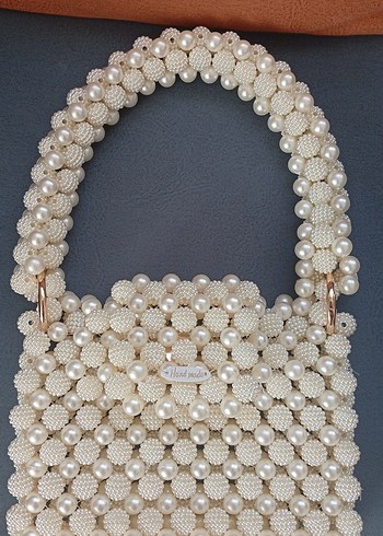 Boncuk İşlemeli Beyaz Örgü Kadın Çanta - Görsel 3