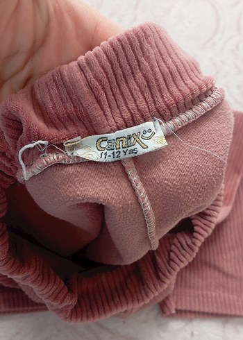 kadife Detaylı Pembe Kız Tayt - Görsel 4